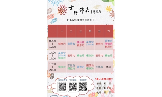114/6/1開始士林最新醫師班表
